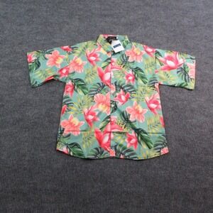 Design Trend Style Shirt Mens Large Green Floral Short Sleeve Button Relaxed NWT